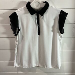 BLUE IDENTITY – Black & White Contrast Blouse – Size XL